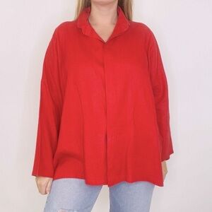 PLANET Lauren G Handkerchief Linen Shirt OS Red Oversized Minimalist Lagenlook